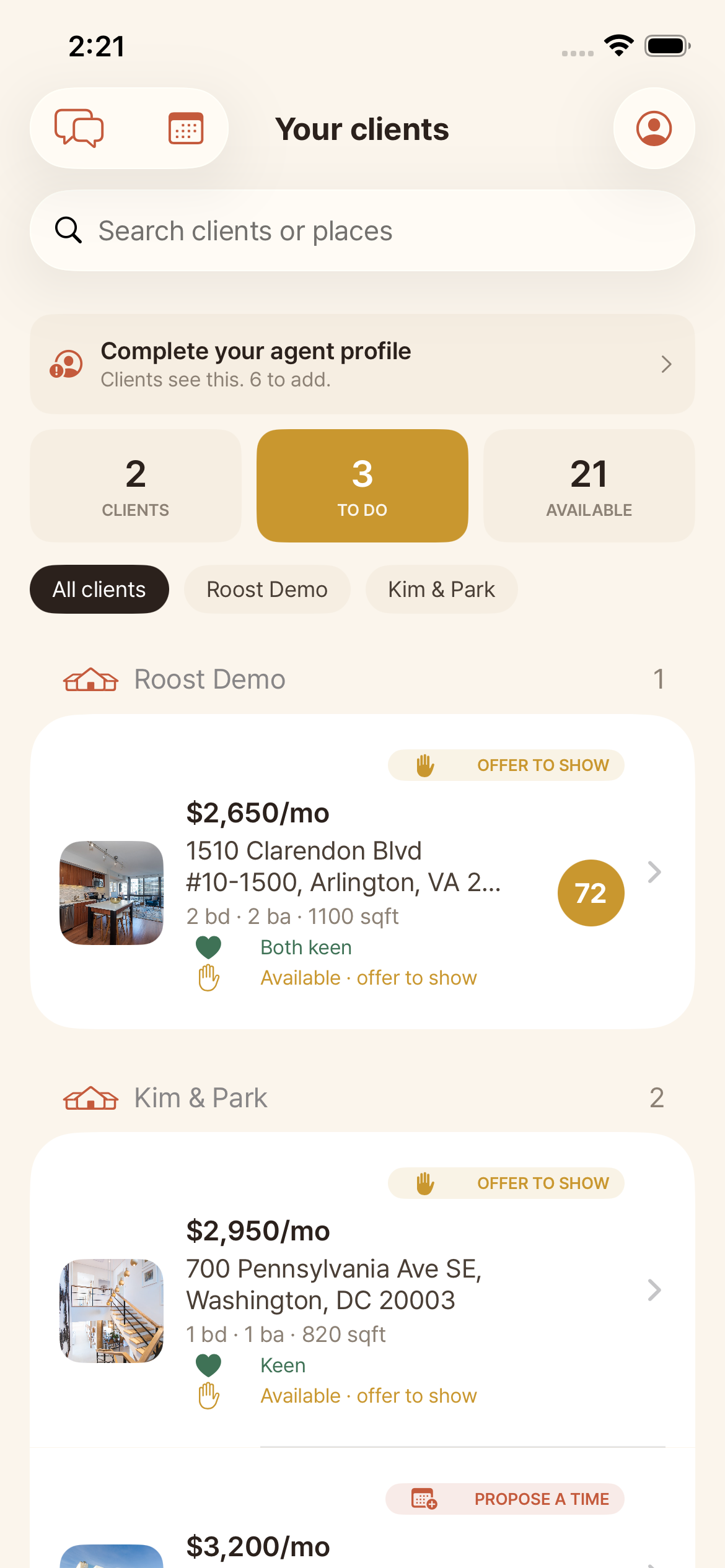 Agent To-do workspace grouped by client
