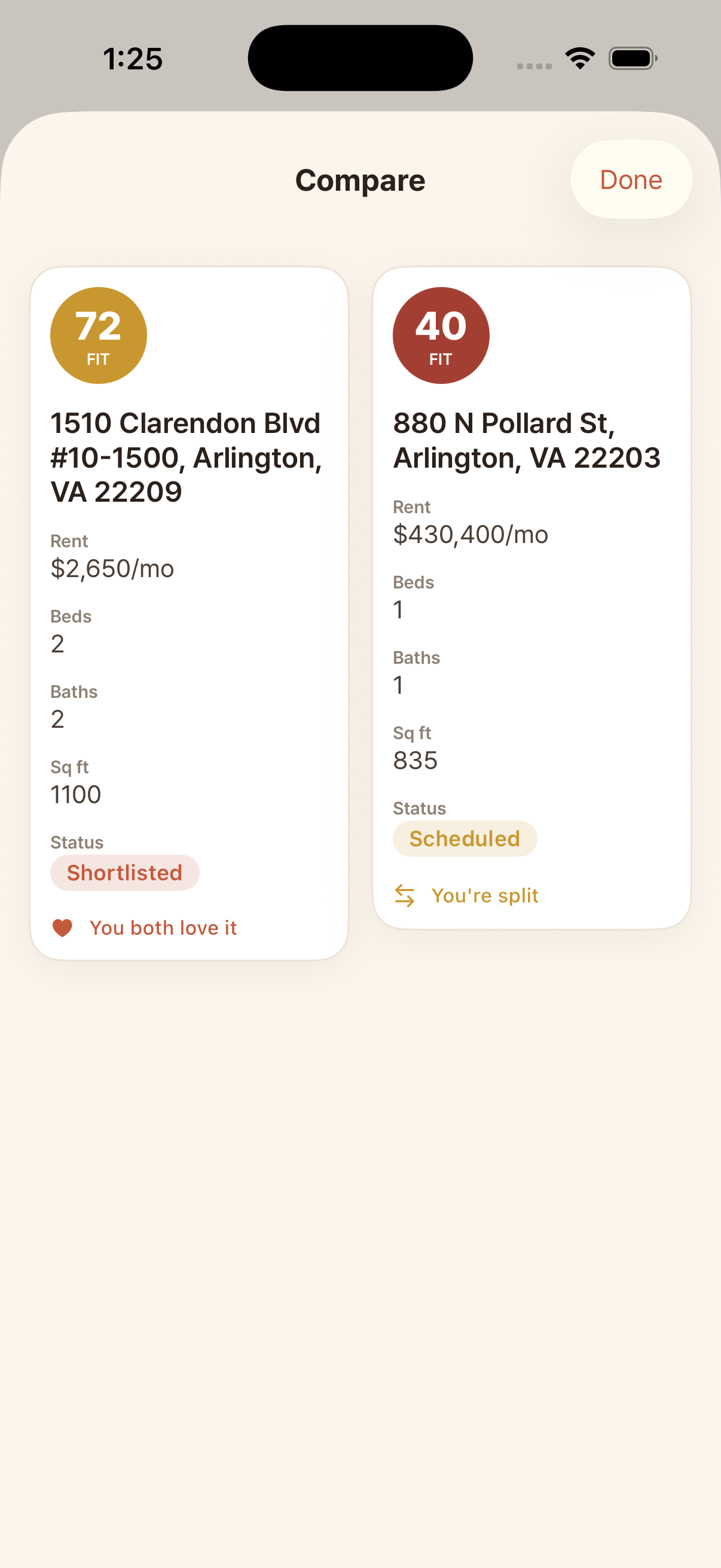 Two finalists compared side by side