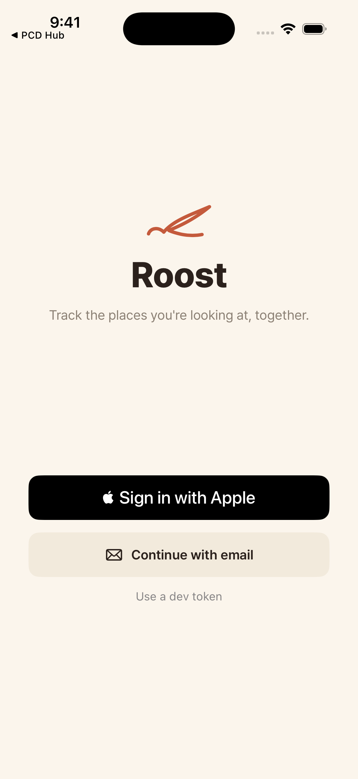 Roost sign-in screen